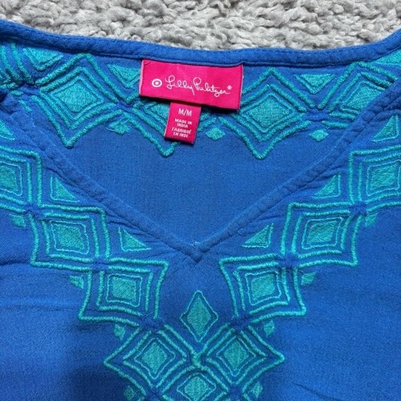 Lilly Pulitzer Top Womens Medium Embroidered Bell Sleeves Lightweight Resort - Picture 2 of 4